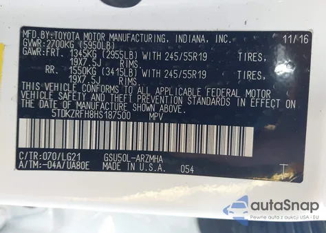 2017 Toyota Highlander Se из США, поврежденный, VIN 5TDKZRFH8HS187500